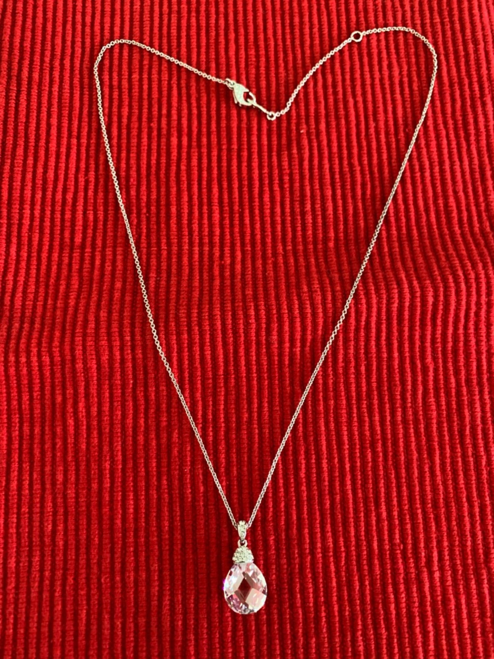 Silver Teardrop Crystal Pendant Necklace